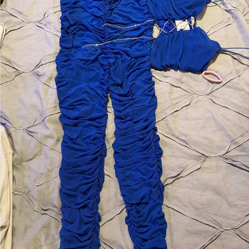 Royal Blue Ruched Jumpsuit - Women's